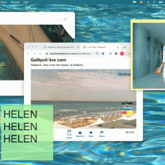 A series of images including one of singer and actor Jennifer Lopez is shown on a desktop all in colours of blue and green